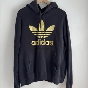 Adidas Men's Black Hoodie with Gold Logo